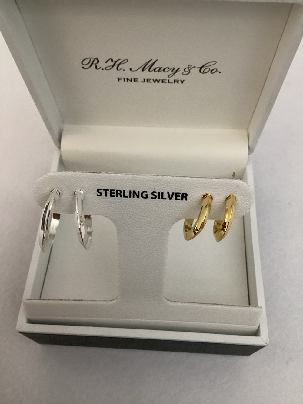 R.H Macy's Sterling Silver & Gold Plated Knife Edge Small Hoop 2 pc Earring Set